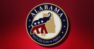 ALABAMA GOP LOGO AGAINST RED BACKGROUND 800X420